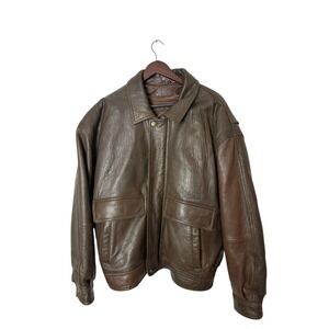 Vintage 80's-90's FG Field Gear Men's Brown Genuine Leather Bomber Jacket L